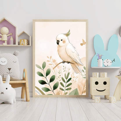 White Cockatoo Botanical Wall Art – Minimalist Australian Bird Print Decor Print Material
