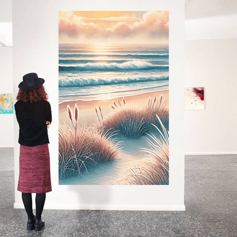 Coastal Sunrise – Wild Grass,Sea Cloud Coastal Winter Canvas Wall Art Print Decor Print Material