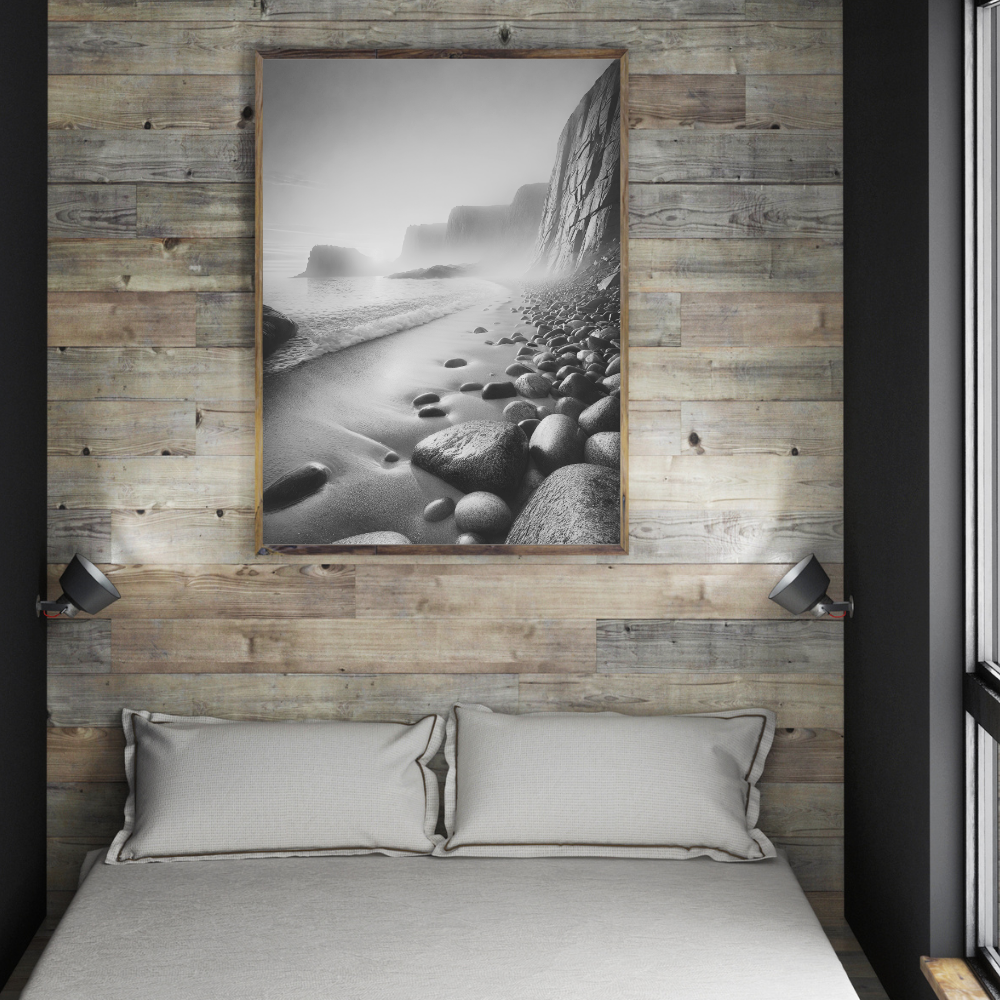 Black and White Coastal Serenity Wall Art Print Print Material