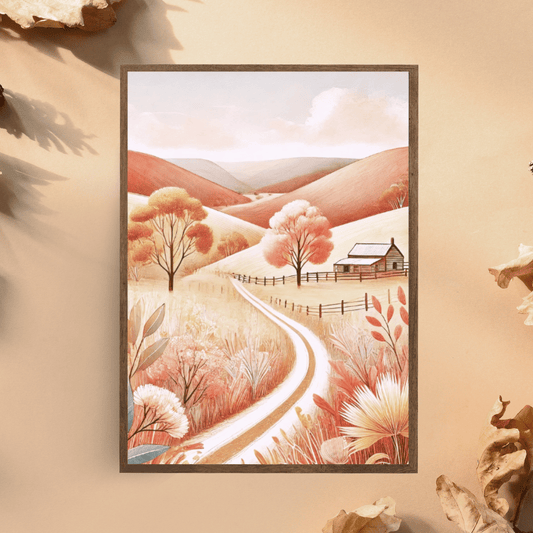 Autumn Valley – Trees Mountains Wildflowers Botanical Autumn Canvas Wall Art Print Decor Print Material