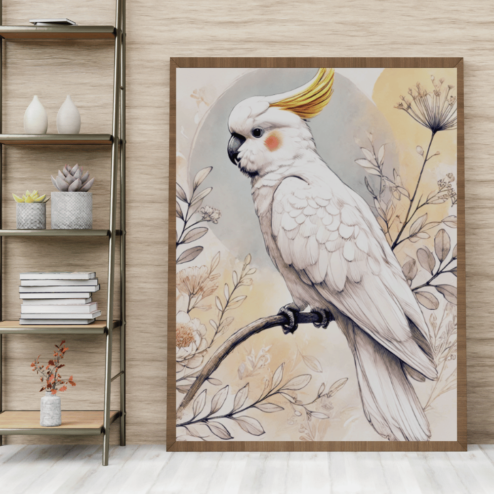 Golden Crest - Cockatoo Among Wildflowers – Australian Wildlife Canvas Wall Art Print Decor Print Material