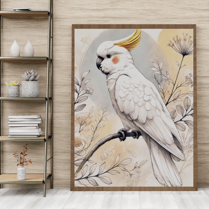 Golden Crest - Cockatoo Among Wildflowers – Australian Wildlife Canvas Wall Art Print Decor Print Material