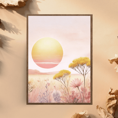 Golden Horizon– Sunset Wildflowers Botanical Spring Canvas Wall Art Print Decor Print Material