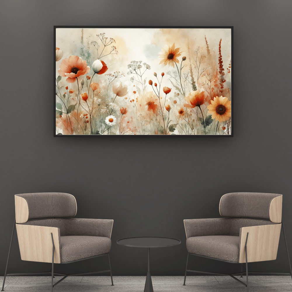 Golden Bloom Wild Flower Sunflower Poppies Floral Garden Wall Art Print Material