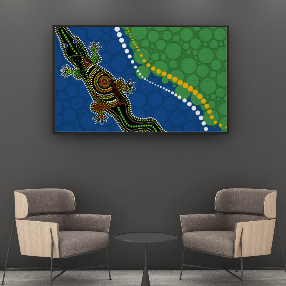 Crocodile Dreaming – Keeper of the Waters - Aboriginal Canvas Wall Art Print Material