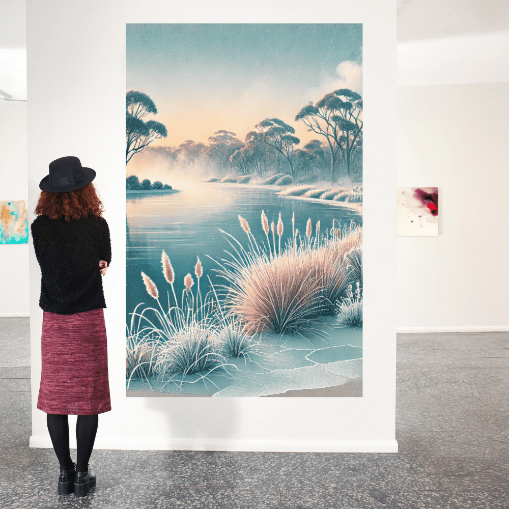 Winter River Glow - Trees Wild Grass Canvas Wall Art Print Decor Print Material
