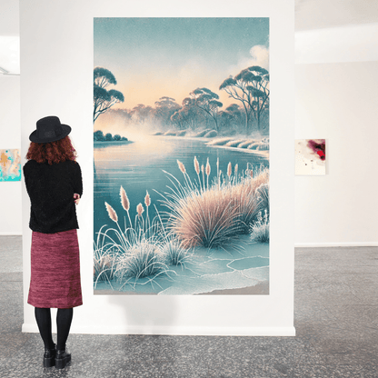 Winter River Glow - Trees Wild Grass Canvas Wall Art Print Decor Print Material
