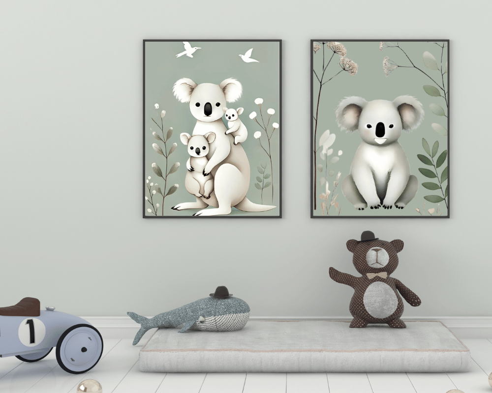 Koala + Koala Family Minimalist Nursery Wall Art Set of 2 Print Material