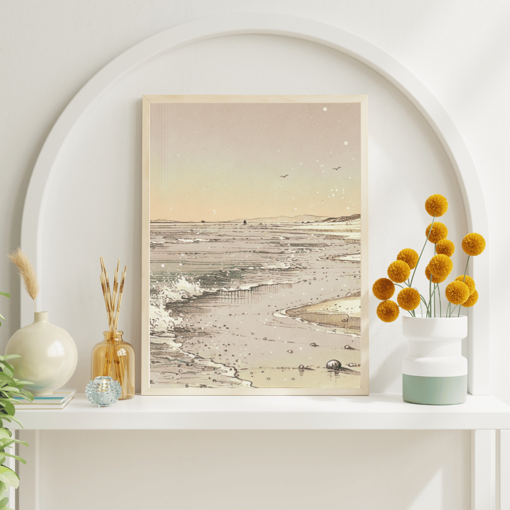 Gentle Tides Beach Scene Wall Art Print Print Material