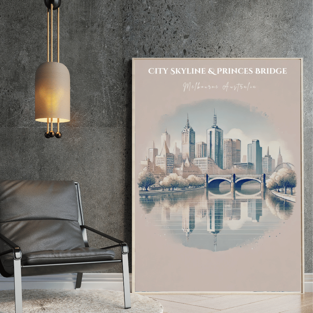 Melbourne Skyline – Minimalist Watercolor Cityscape Canvas Wall Art Print Decor Print Material