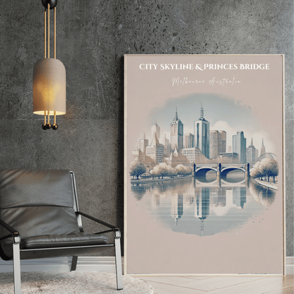 Melbourne Skyline – Minimalist Watercolor Cityscape Canvas Wall Art Print Decor Print Material