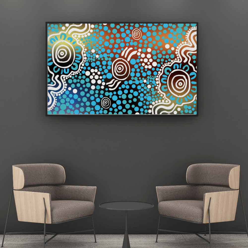 Spirit of the Waterholes – Aboriginal Wall Art | Stretched & Framed Canvas Print Material