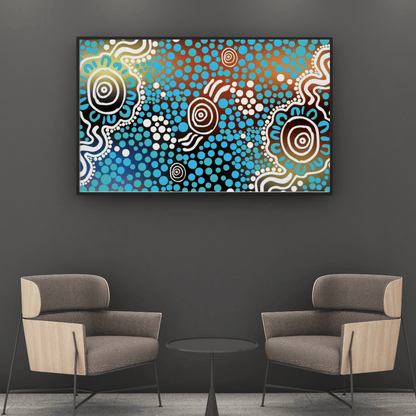 Spirit of the Waterholes – Aboriginal Wall Art | Stretched & Framed Canvas Print Material