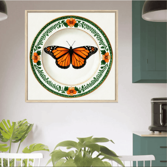 Monarch Bloom and Garden Plate Butterfly Wall Art | Kitchen Wall Art | Dining Room Wall Art | Vintage Wall Art