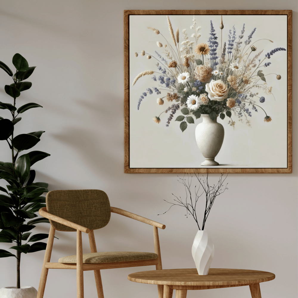 Whispering Meadow Scandinavian Flower Bouquet in A Vase Wall Art Print Print Material
