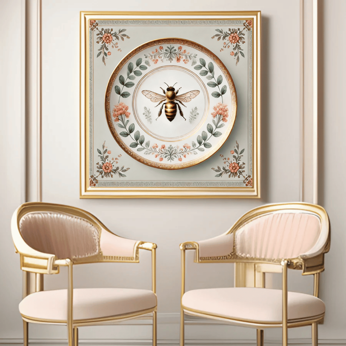 Botanical Bee & Blush Floral Canvas Wall Art | Kitchen Wall Art | Dining Room Wall Art | Vintage Wall Art