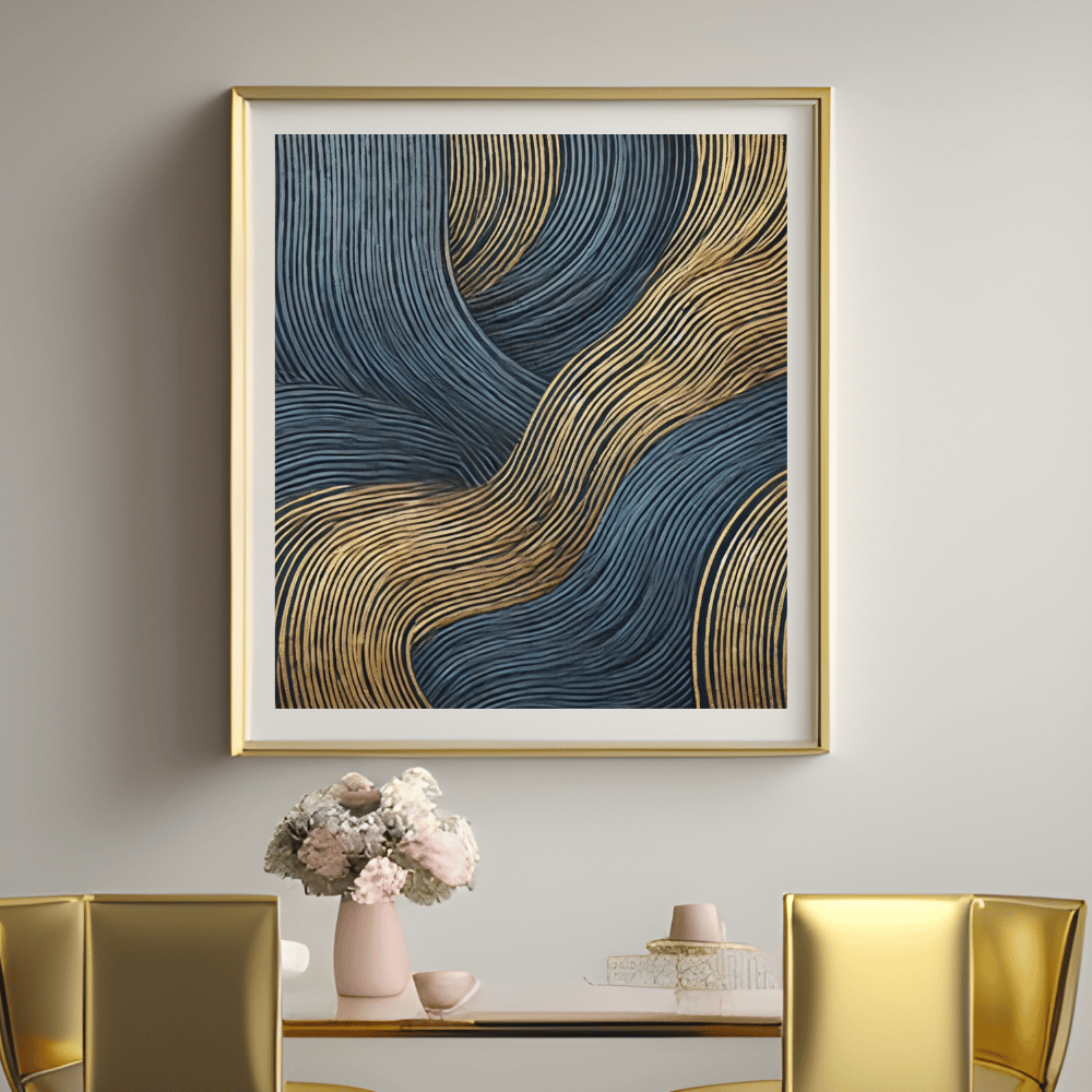 Golden Currents Luxurious Abstract Wall Art Print Material