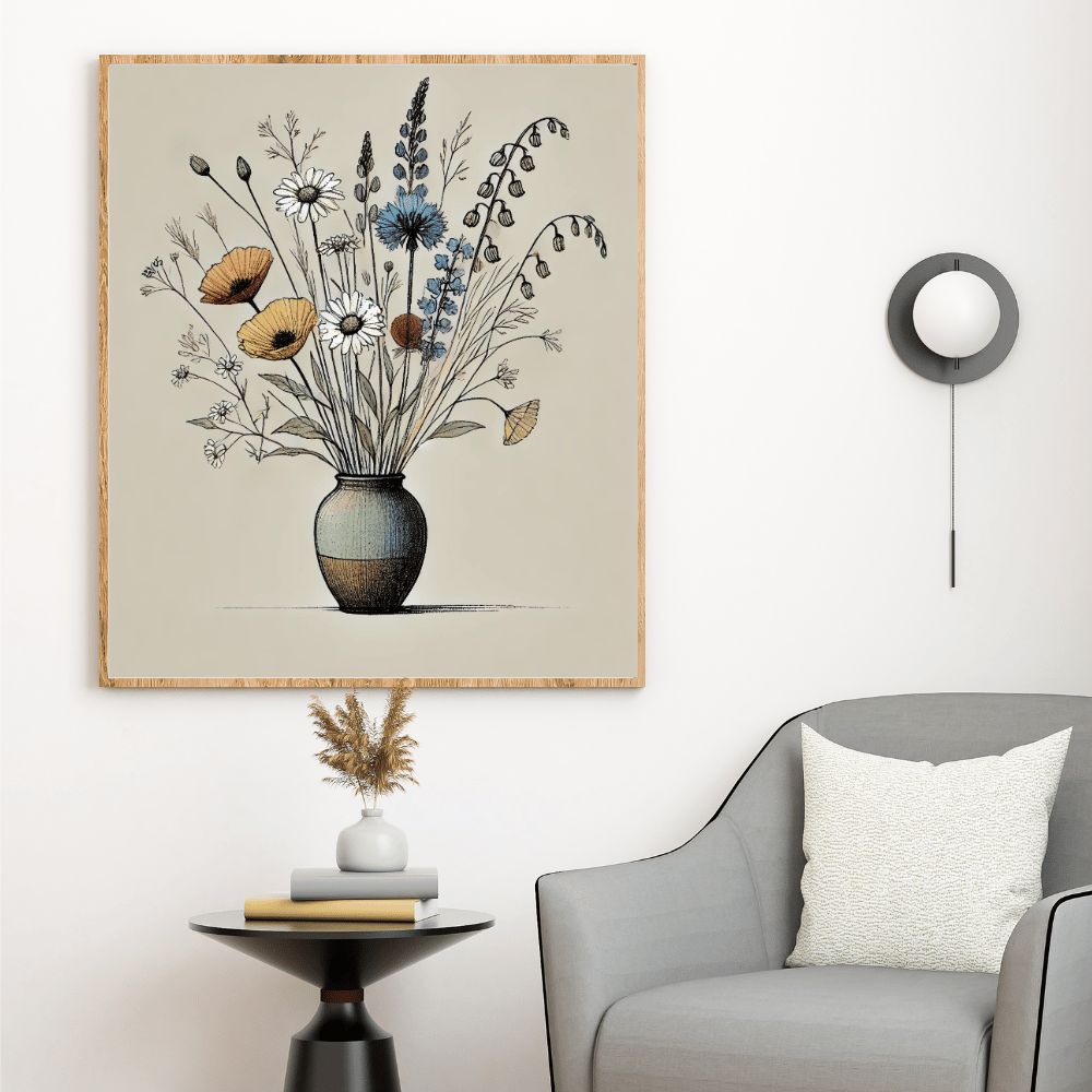 Sunlit Wildflower Bouquet in A Vase Wall Art Print Print Material