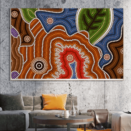 Sacred Earth Dreaming – Aboriginal Wall Art | Stretched & Framed Canvas Print Material