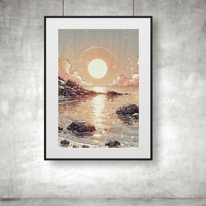 Moonlit Shoreline Wall Art Print Print Material