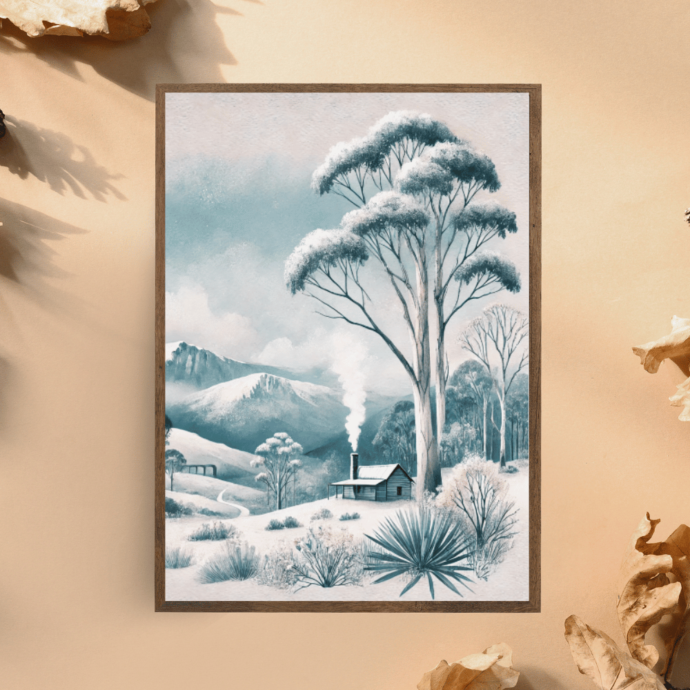 Alpine Cabin Retreat – Wild Grass Mountains Trees Botanical Winter Canvas Wall Art Print Decor Print Material