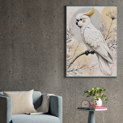 Golden Crest - Cockatoo Among Wildflowers – Australian Wildlife Canvas Wall Art Print Decor Print Material