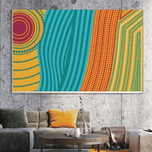 Dreaming Pathways – Aboriginal Wall Art | Stretched & Framed Canvas 40x60 cm / 16x24″ / Stretched Canvas / Slim Print