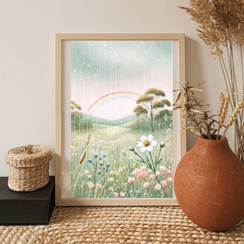After the Rain – Rainbow Wildflowers Botanical Spring Canvas Wall Art Print Decor Print Material