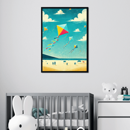 Colorful Kite Flying on Beach Wall Art Print Print Material