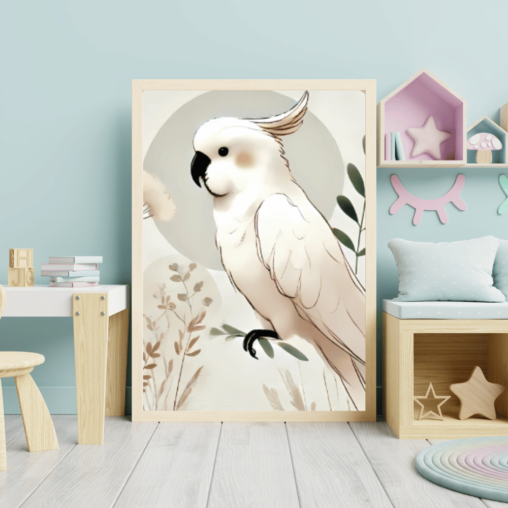 White Cockatoo Minimalist Wall Art – Australian Parrot Botanical Print Decor Unframed Poster / 40x60 cm / 16x24″