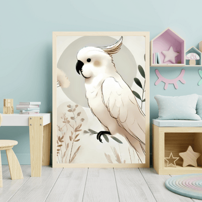 White Cockatoo Minimalist Wall Art – Australian Parrot Botanical Print Decor Unframed Poster / 40x60 cm / 16x24″