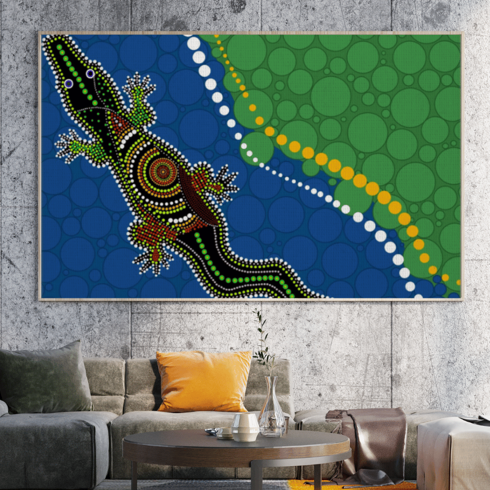 Crocodile Dreaming – Keeper of the Waters - Aboriginal Canvas Wall Art 40x60 cm / 16x24″ / Stretched Canvas / Slim