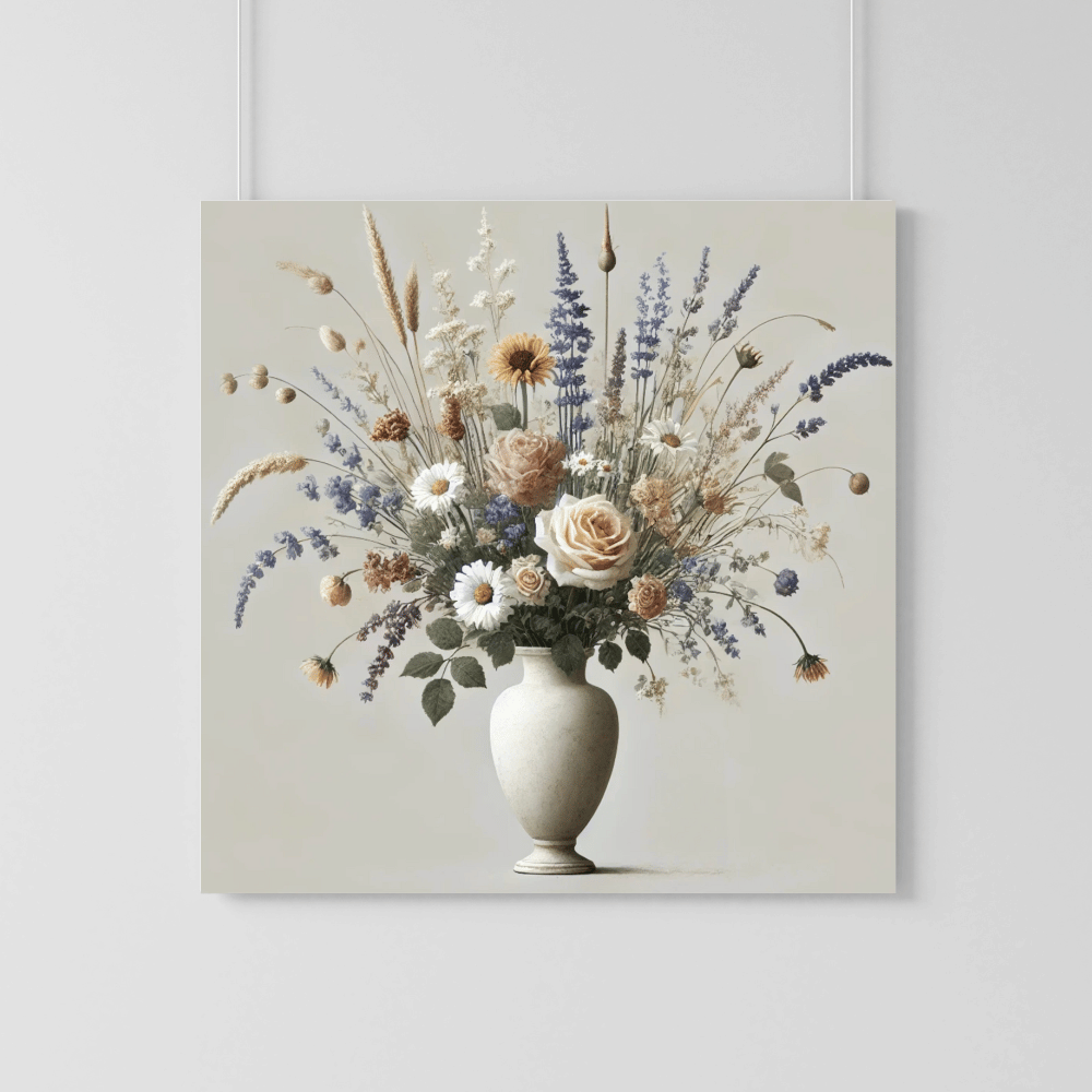 Whispering Meadow Scandinavian Flower Bouquet in A Vase Wall Art Print Print Material