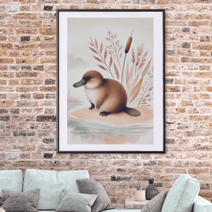 Tranquil Waters - The Curious Platypus – Australian Wildlife Canvas Wall Art Print Decor Unframed Poster / 40x60 cm