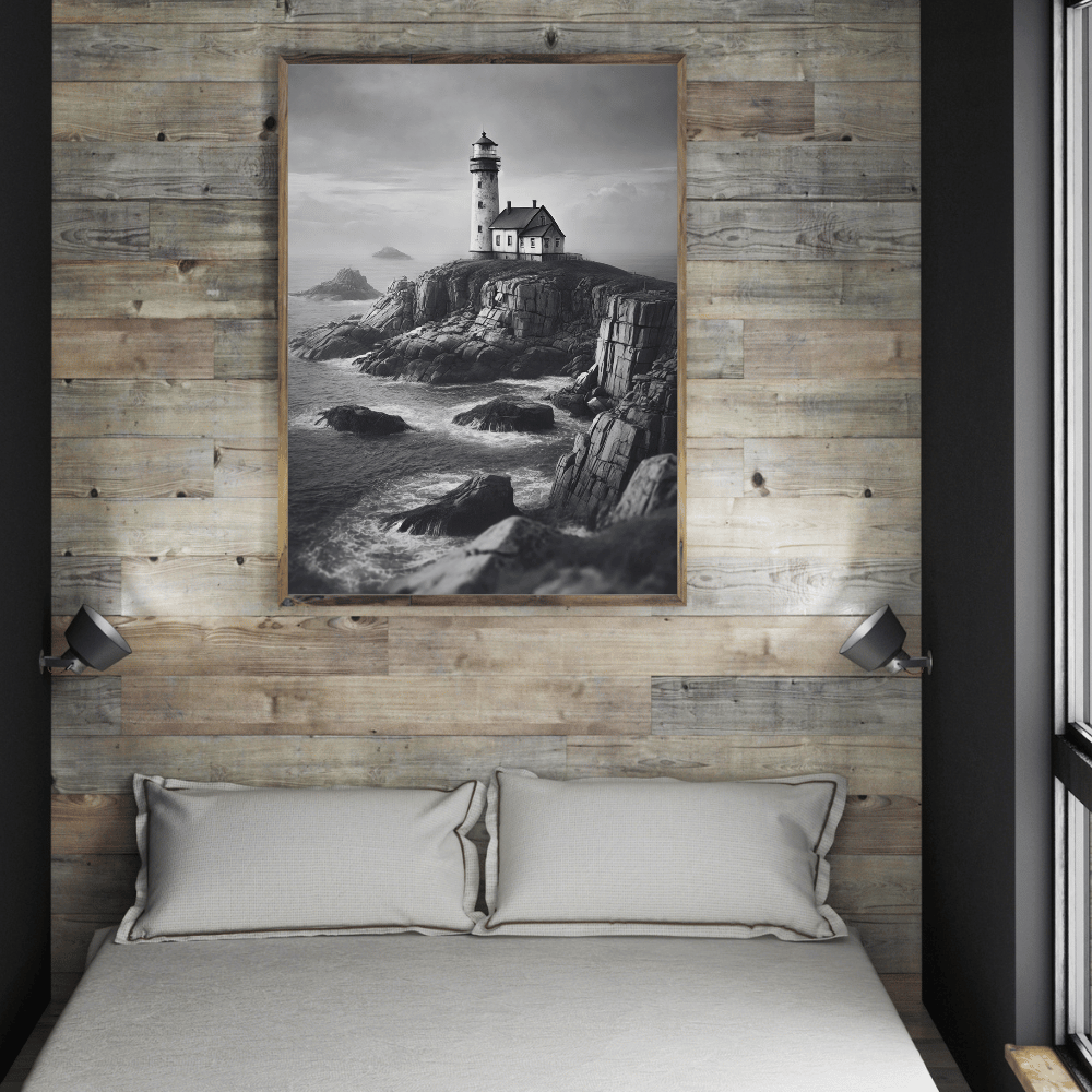 Black and White Coastal Lighthouse Wall Art Print Print Material