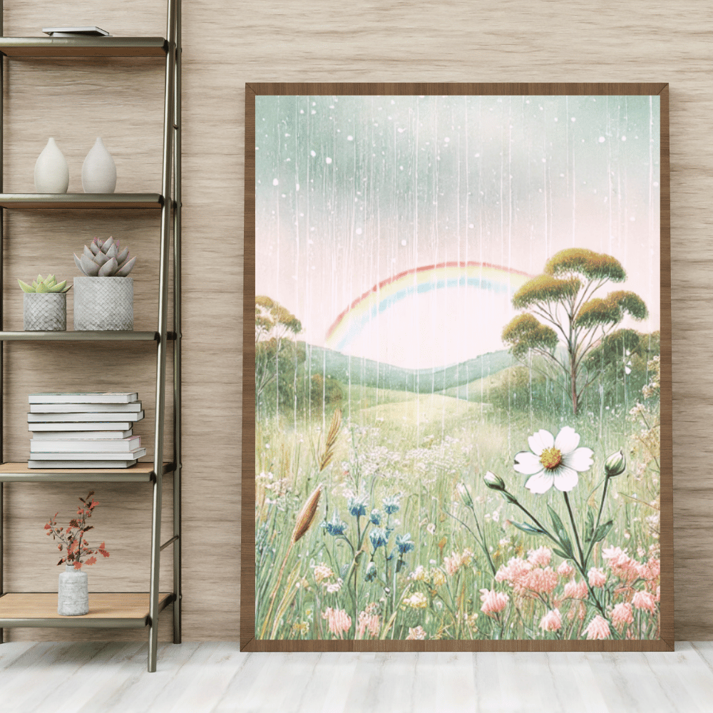 After the Rain – Rainbow Wildflowers Botanical Spring Canvas Wall Art Print Decor Print Material