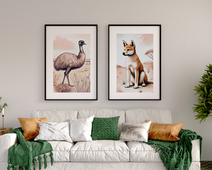 Outback Dingo & Emu- Nursery Poster & Canvas Wall Art Set of 2 Print Material