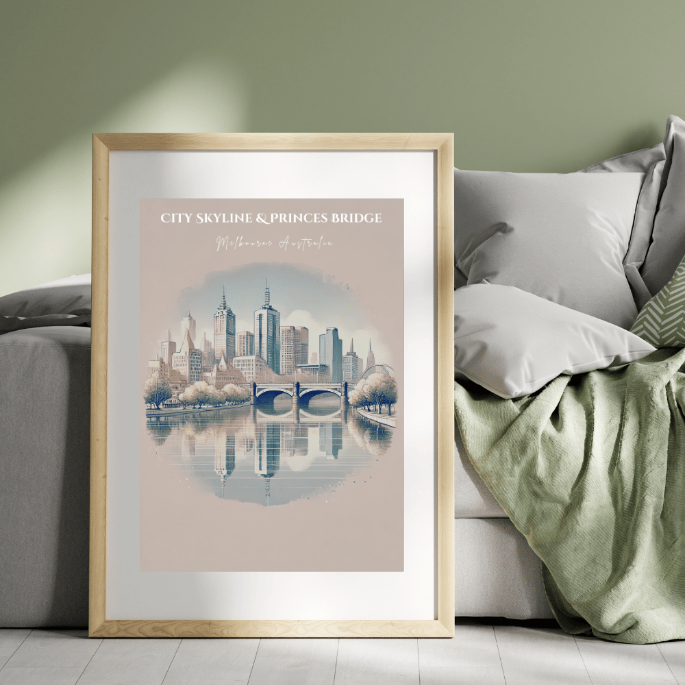 Melbourne Skyline – Minimalist Watercolor Cityscape Canvas Wall Art Print Decor Print Material
