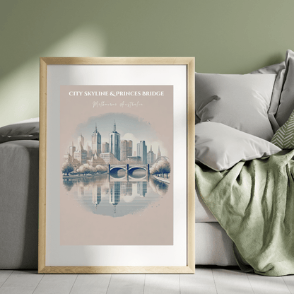Melbourne Skyline – Minimalist Watercolor Cityscape Canvas Wall Art Print Decor Print Material