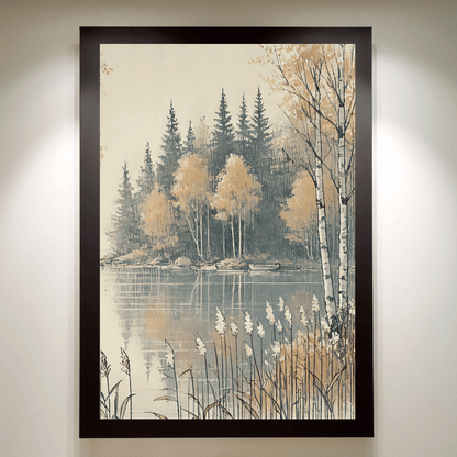 Autumn Lake Reflections Scandinavian Wall Art Print Print Material