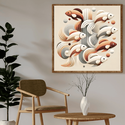 Aqua Flow Fish Framed Canvas Minimalist Wall Art Print Material