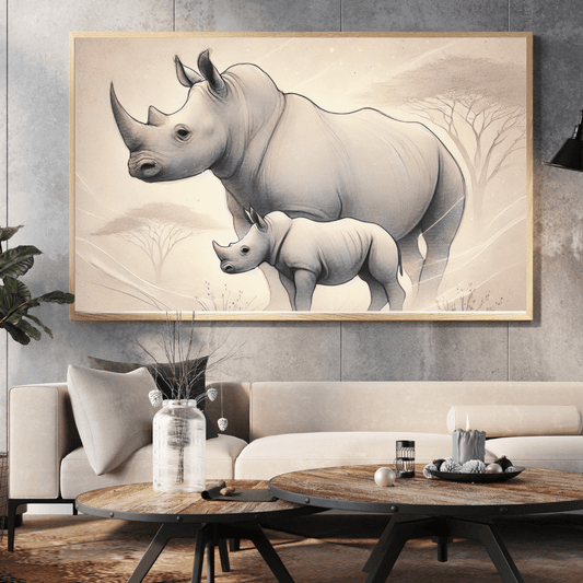 Mother and Calf Rhino Wall Art Print Print Material