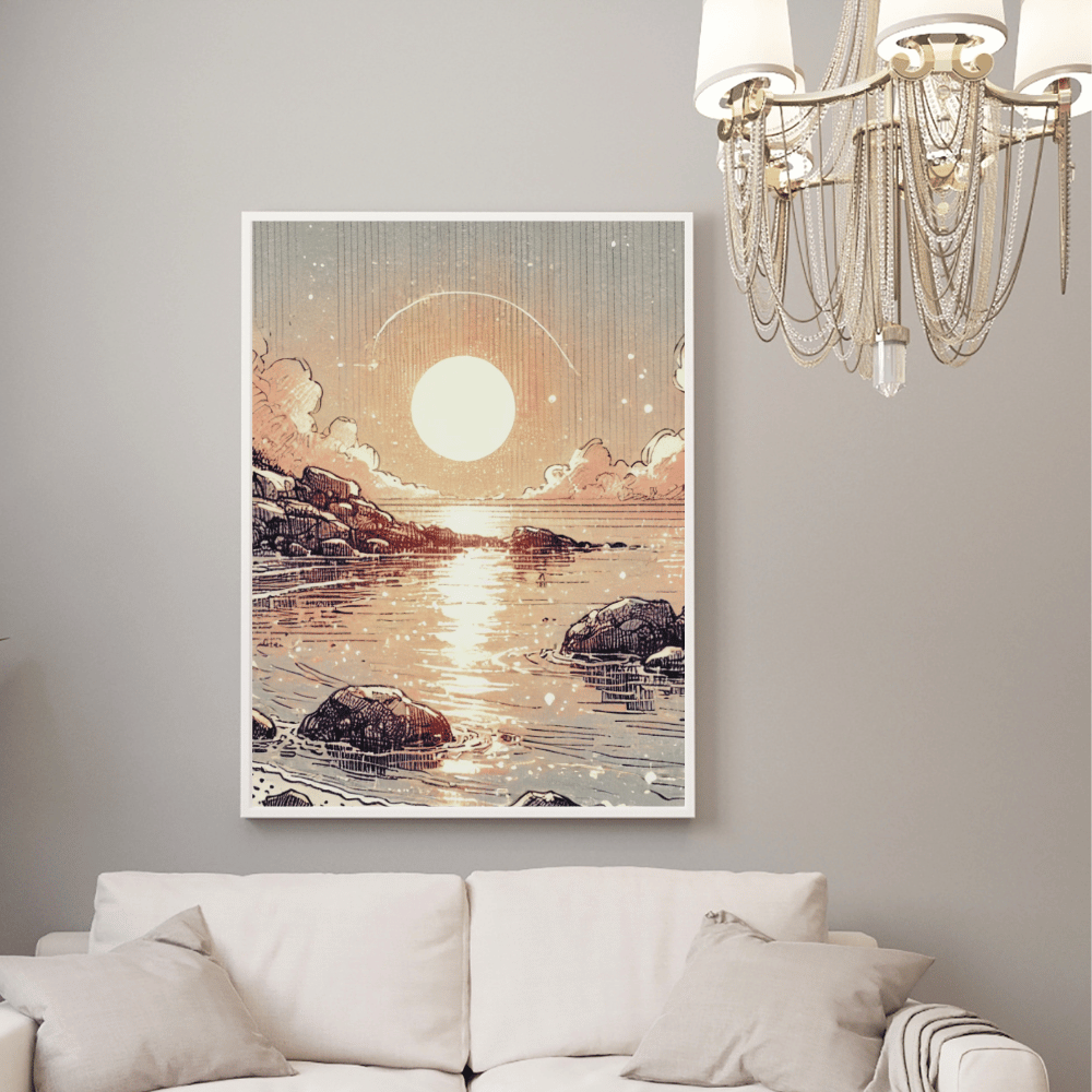 Moonlit Shoreline Wall Art Print Print Material