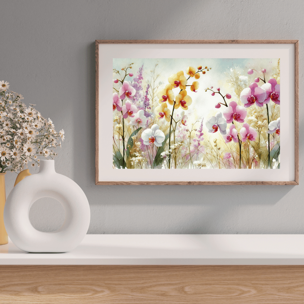 Orchid Garden Floral Garden Wall Art Print Material