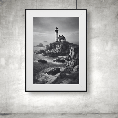 Black and White Coastal Lighthouse Wall Art Print Print Material