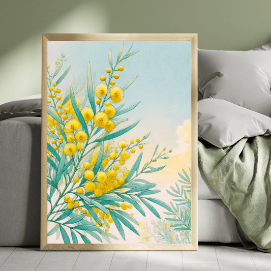 Golden Wattle Bloom – Spring Floral Botanical Canvas Wall Art Print Decor Unframed Poster / 40x60 cm / 16x24″ / -Poster