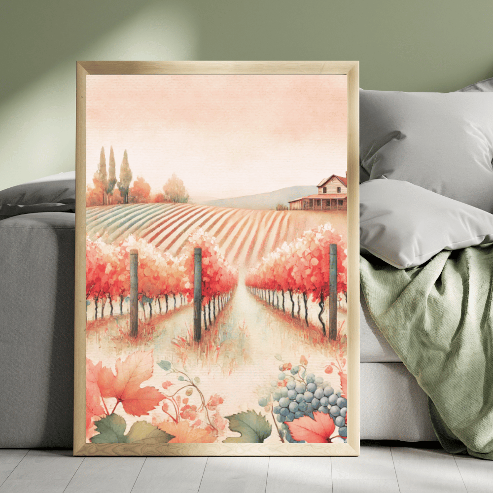 Autumn Harvest – Grapevines Botanical Autumn Canvas Wall Art Print Decor Print Material