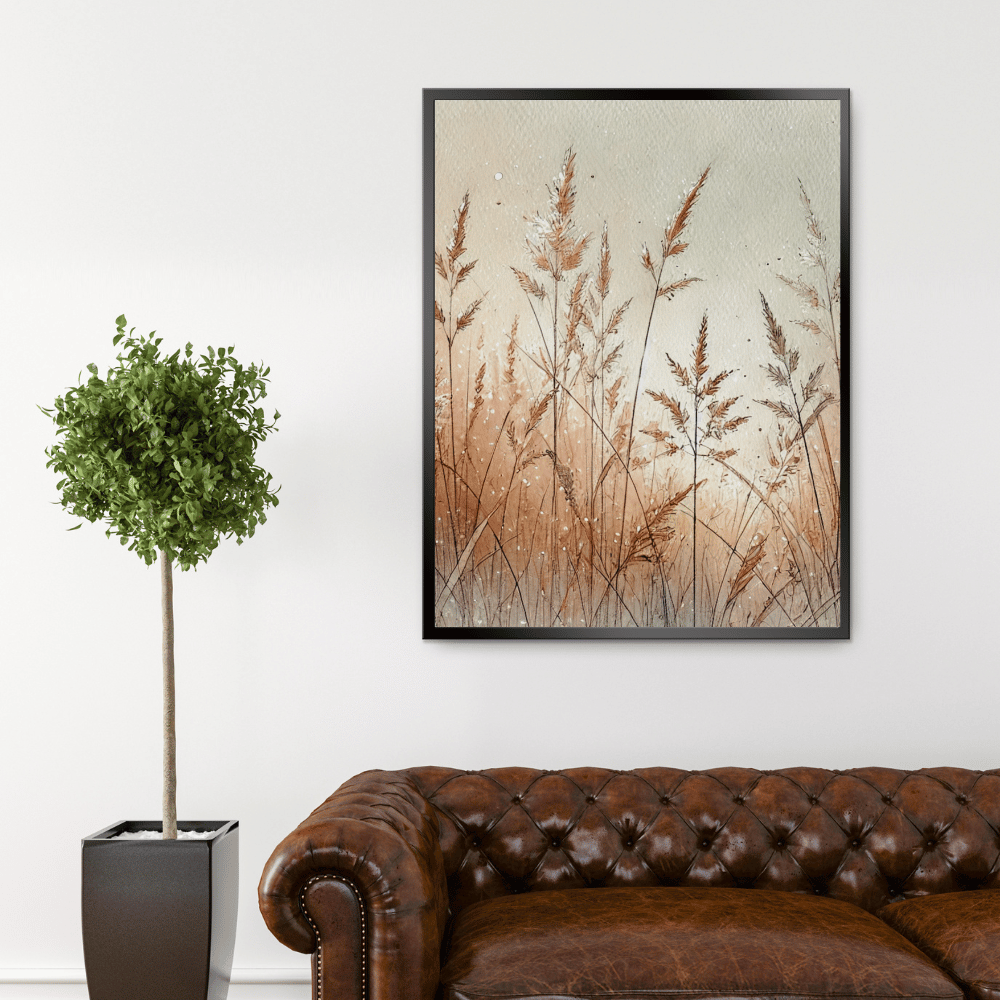 Golden Grasses in Fall Nordic Scandinavian Wall Art Print Print Material