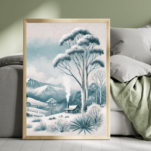 Alpine Cabin Retreat – Wild Grass Mountains Trees Botanical Winter Canvas Wall Art Print Decor Print Material