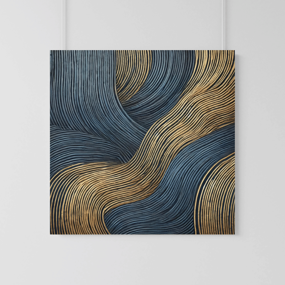 Golden Currents Luxurious Abstract Wall Art Print Material